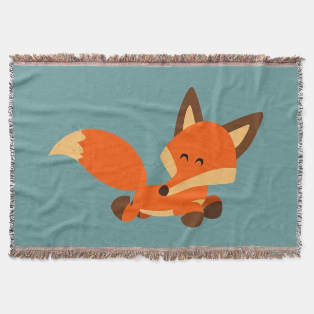 Cute Fleet Cartoon Fox Throw Blanket (Front)