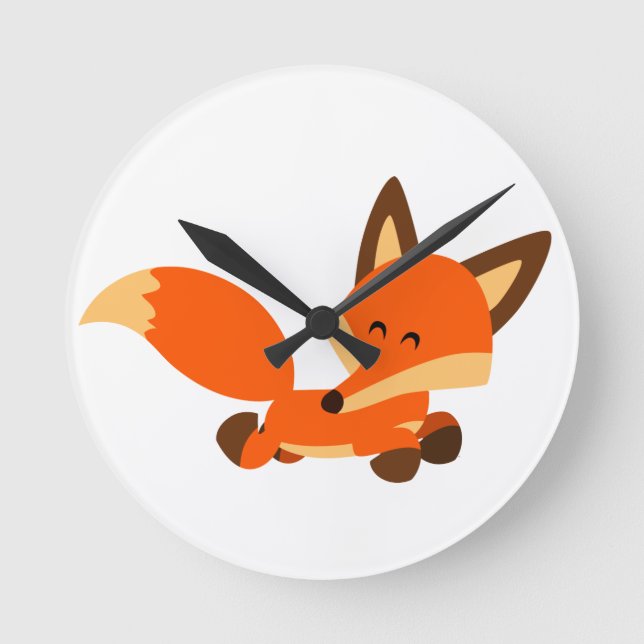 Cute Fleet Cartoon Fox Wall Clock (Front)