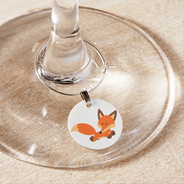 Cute Fleet Cartoon Fox Wine Charm (In Situ)