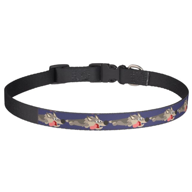 Cute Fleet Cartoon Wolf Dog Collar (Front)