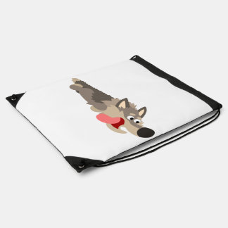 Cute Fleet Cartoon Wolf Drawstring Backpack
