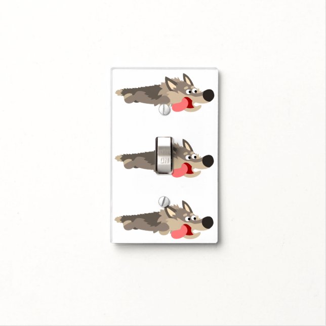 Cute Fleet Cartoon Wolf Light Switch Cover (In Situ)