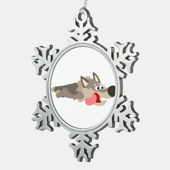 Cute Fleet Cartoon Wolf Pewter Ornament (Right)