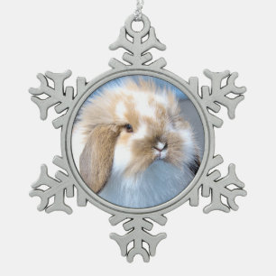 Cute Flemish white and brown rabbit Snowflake Pewter Christmas Ornament