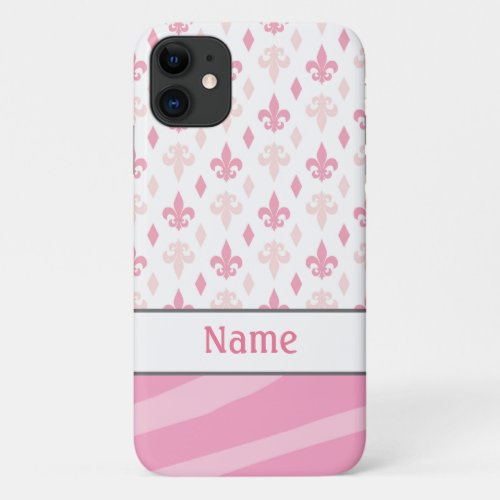 Cute Fleur de Lis Zebra Pattern Personalized iPhone 11 Case