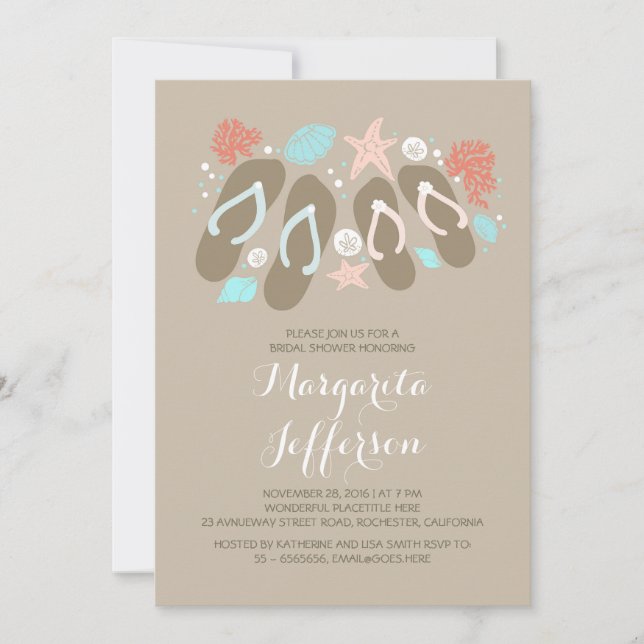cute flip flops beach bridal shower invites (Front)