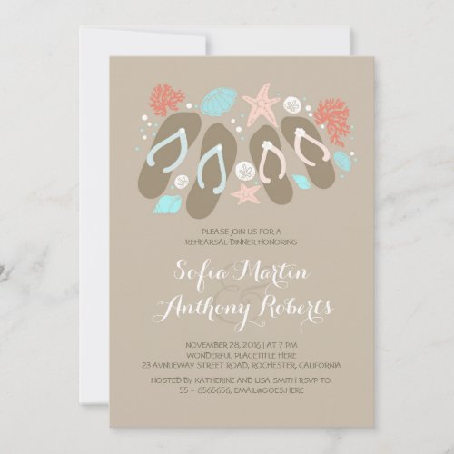 Cute flip flops beach rehearsal dinner invites