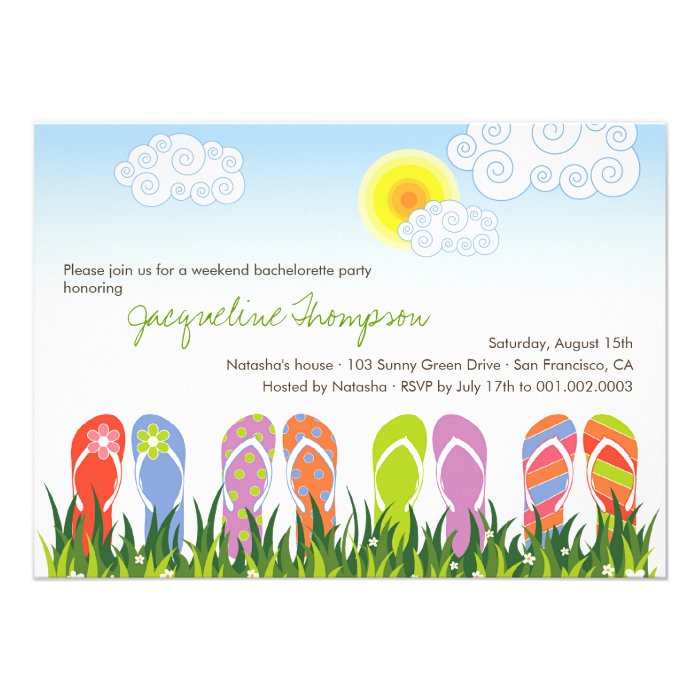 Cute Flip Flops Fun In The Sun Bachelorette Party Personalized Invites