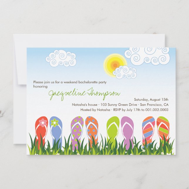 Cute Flip Flops Fun In The Sun Bachelorette Party Invitation (Front)