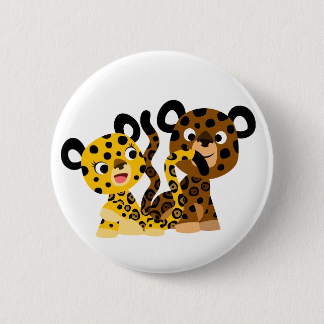 Cute Flirtatious Cartoon Jaguars Button Badge (Front)