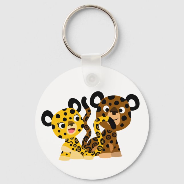 Cute Flirtatious Cartoon Jaguars Keychain (Front)
