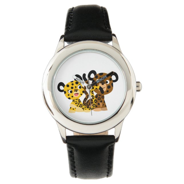 Cute Flirtatious Cartoon Jaguars Watch (Front)