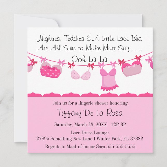 Cute Flirty Bra Lingerie Bridal Shower Invitation (Front)