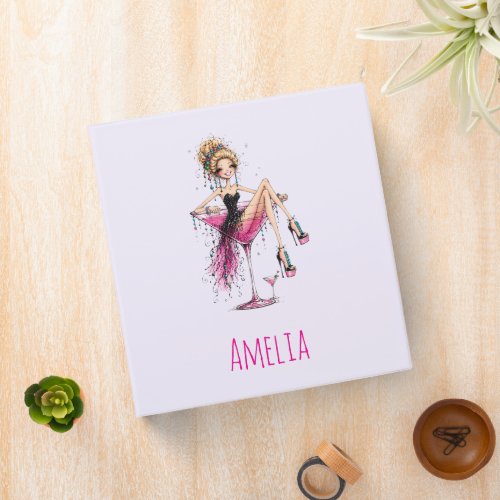 Cute Flirty Girl in a Martini Glass 3 Ring Binder