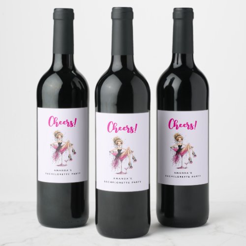 Cute Flirty Girl in a Martini Glass Bachelorette Wine Label