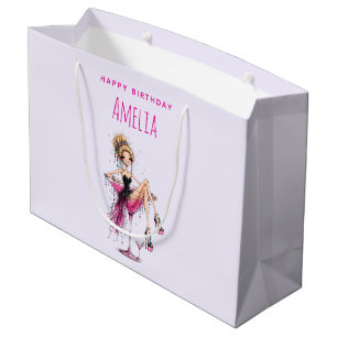 Cute Flirty Girl in a Martini Glass Birthday Large Gift Bag