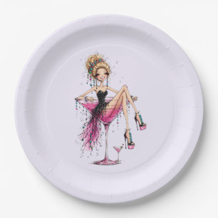 Cute Flirty Girl in a Martini Glass Paper Plates