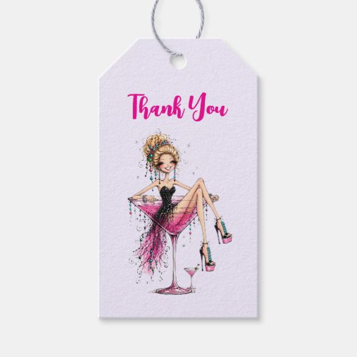 Cute Flirty Girl in a Martini Glass Thank You Gift Tags