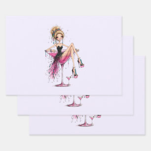 Cute Flirty Girl in a Martini Glass Wrapping Paper Sheets