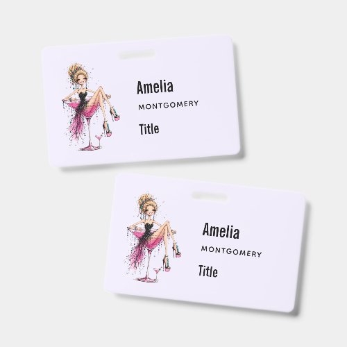 Cute Flirty Lady in a Martini Glass Badge