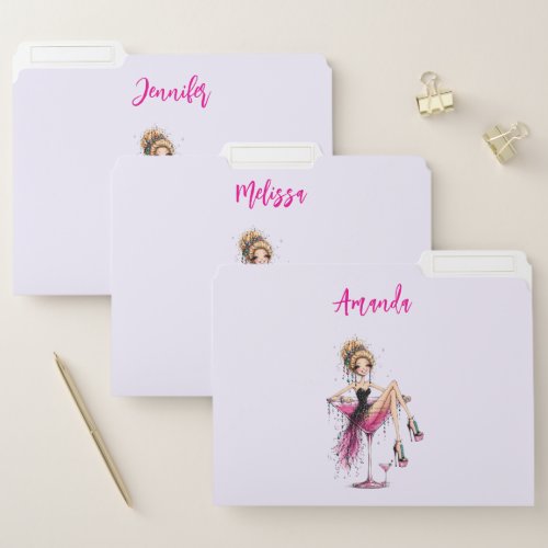 Cute Flirty Lady in a Martini Glass File Folder