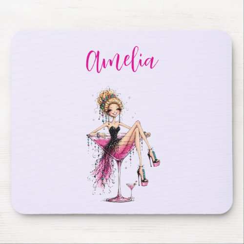 Cute Flirty Lady in a Martini Glass Mouse Pad