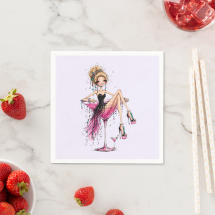 Cute Flirty Lady in a Martini Glass Napkins