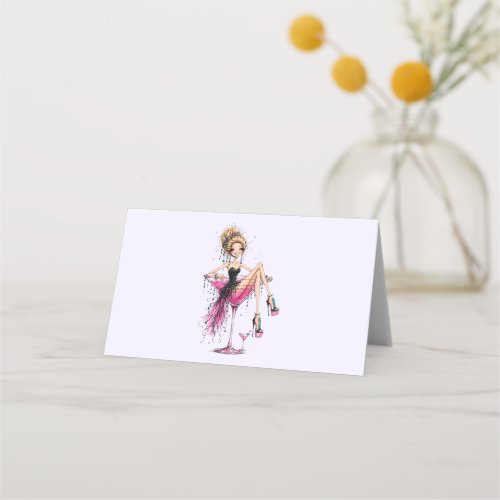 Cute Flirty Lady in a Martini Glass Place Card
