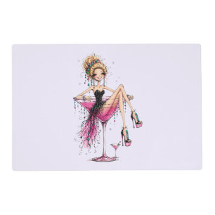 Cute Flirty Lady in a Martini Glass Placemat