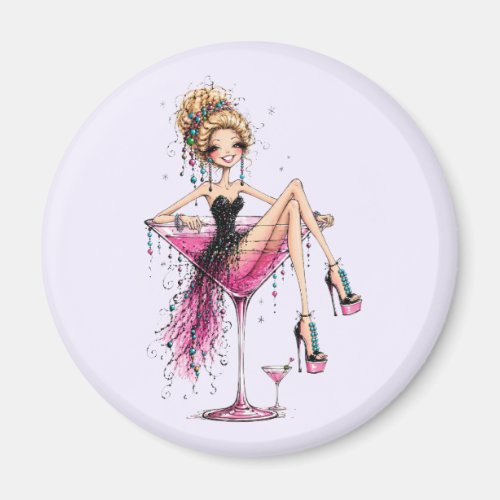 Cute Flirty Woman in a Martini Glass Magnet