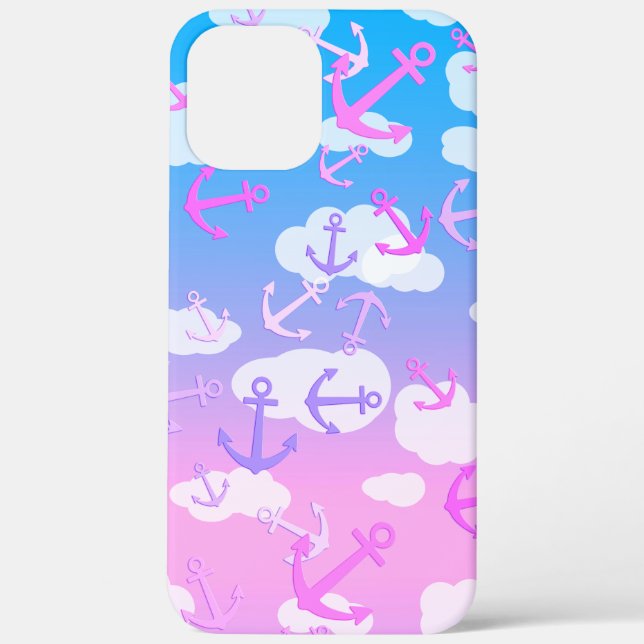 Cute Floating Anchors In The Sky, Pink And Blue Case-Mate iPhone Case (Back)