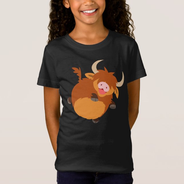 Cute Floating Cartoon Highland Cow Kids T-Shirt (Front)