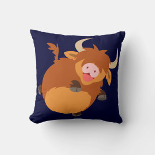 Cute Floating Cartoon Highland Cow Pillow