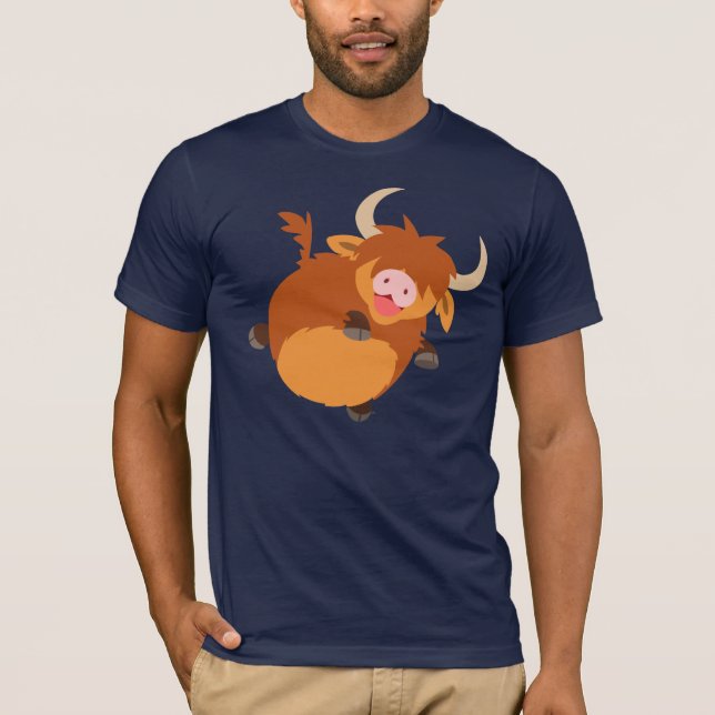 Cute Floating Cartoon Highland Cow T-Shirt (Front)