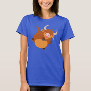 Cute Floating Cartoon Highland Cow Women T-Shirt