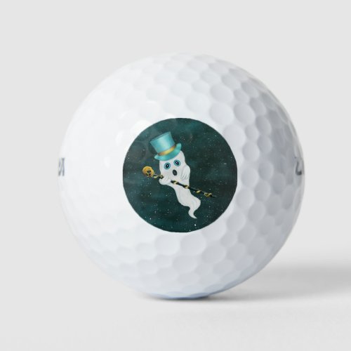 Cute Floating Ghost Blue Eyes Night Sky Skull Cane Golf Balls