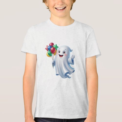 Cute Floating Ghost with Balloons Halloween Tri-Blend Shirt