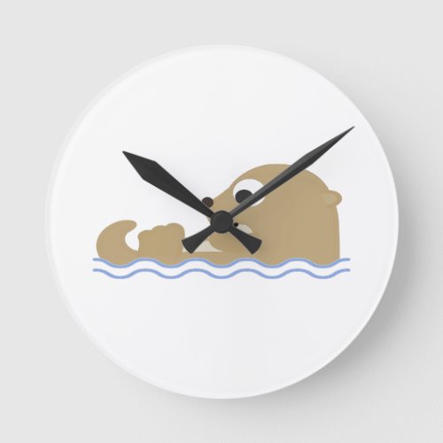 Cute Floating Otter Round Clock