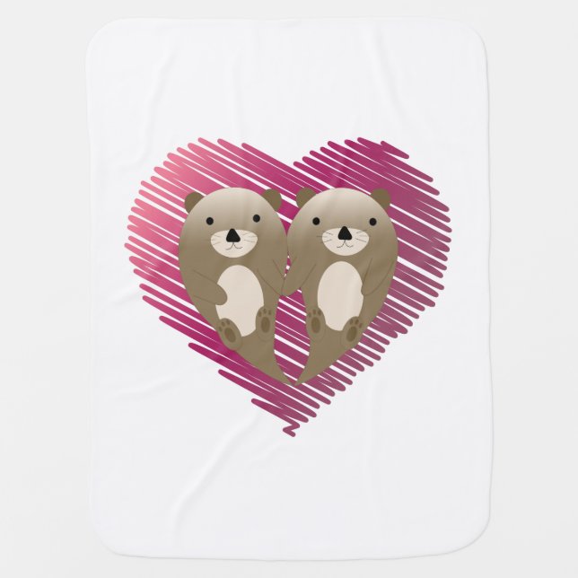 Cute Floating Otters in Love Baby Blanket (Front)