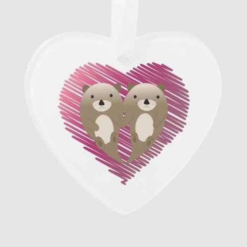 Cute Floating Otters in Love Ornament