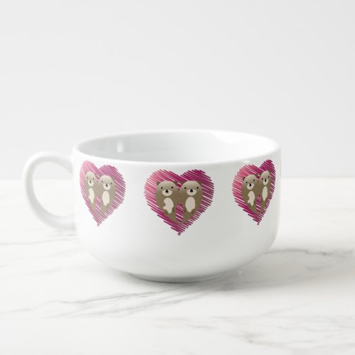 Cute Floating Otters in Love Soup Mug