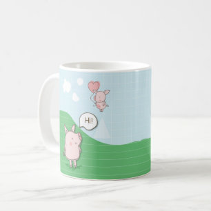 Cute Floating Pig Saying Hi Coffee Mug