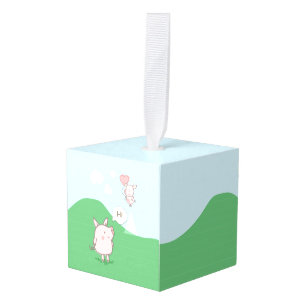 Cute Floating Pig Saying Hi Cube Ornament