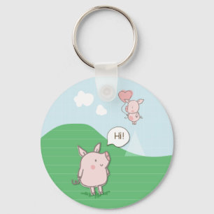 Cute Floating Pig Saying Hi Keychain
