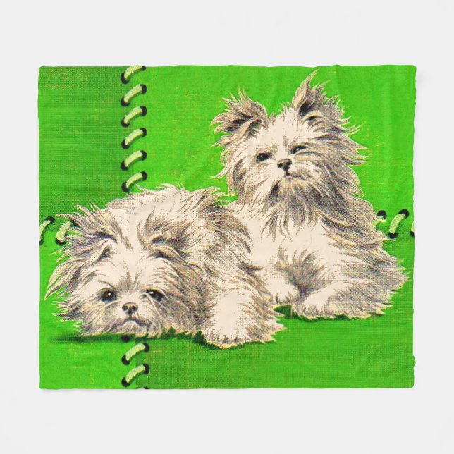 cute floofy dogs print fleece blanket (Front (Horizontal))