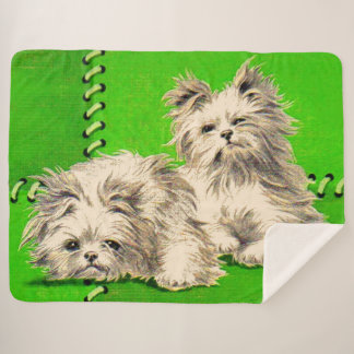 cute floofy dogs print sherpa blanket