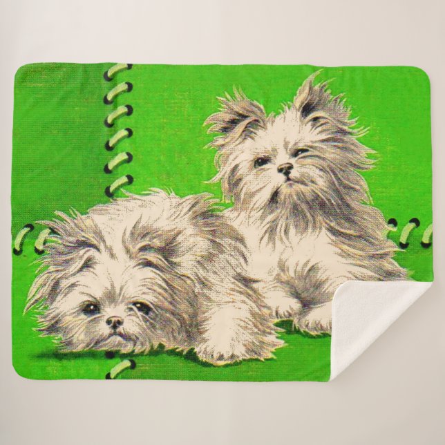 cute floofy dogs print sherpa blanket (Front (Horizontal))