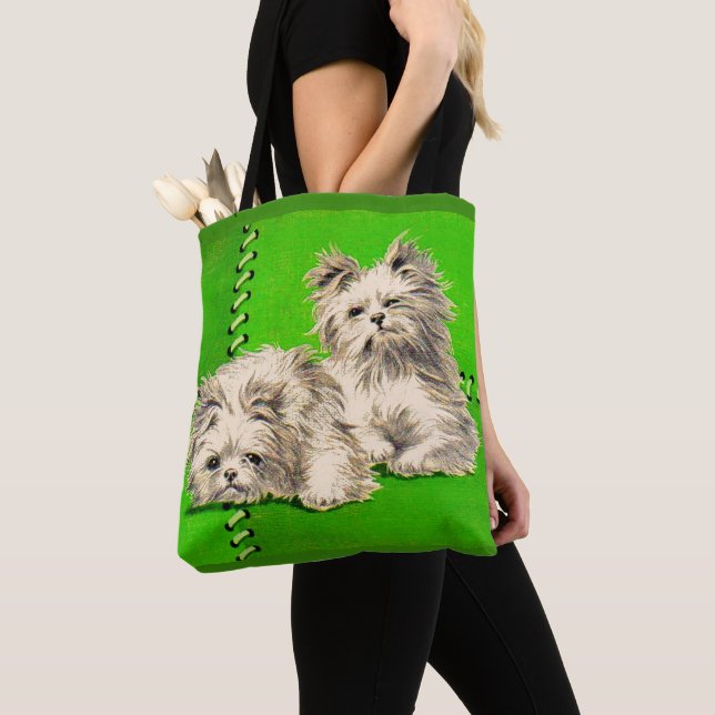 cute floofy dogs print tote bag (Close Up)