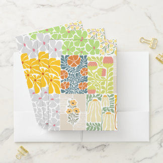 Cute flora in pastel colors Pink green blue Pocket Folder