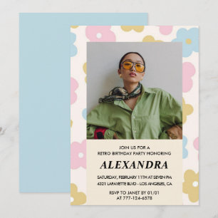 Cute Floral 27th birthday invitation Retro Photo